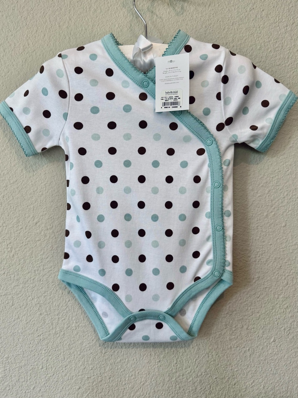 NWT Restoration Hardware baby&child Mint Trim White Onesie w/ Polka Dots